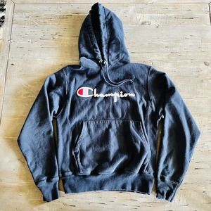 Vintage Champion Sweatshirt Hoodie Men's Small Long Sleeve Logo Navy EUC